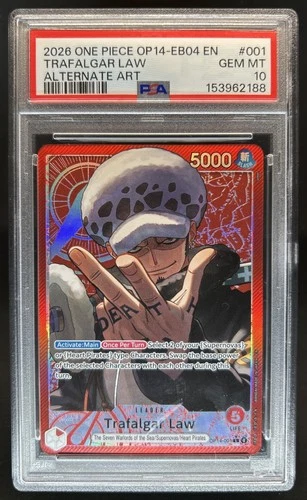 2026 One Piece Azure Sea's Seven Trafalgar Law Leader Alt Art #OP14-001 PSA 10