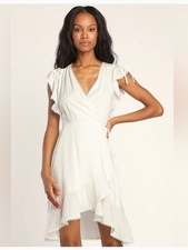 White Wrap Midi Dress with Pom Trim