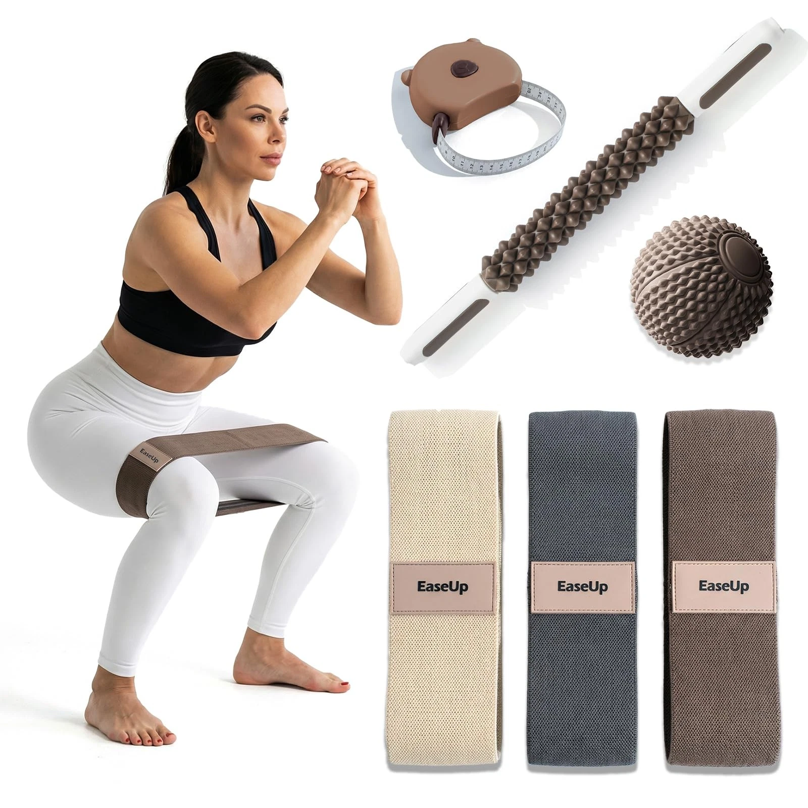 EaseUp Resistance Bands Set for Working Out,Muscle Roller Massage Roller Stic...