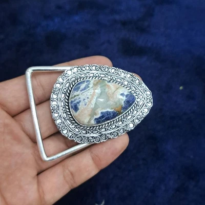 Sodalith Gürtelschnalle versilbert Handarbeit Western Cowboy Edelstein Buckle - Bild 1 von 4