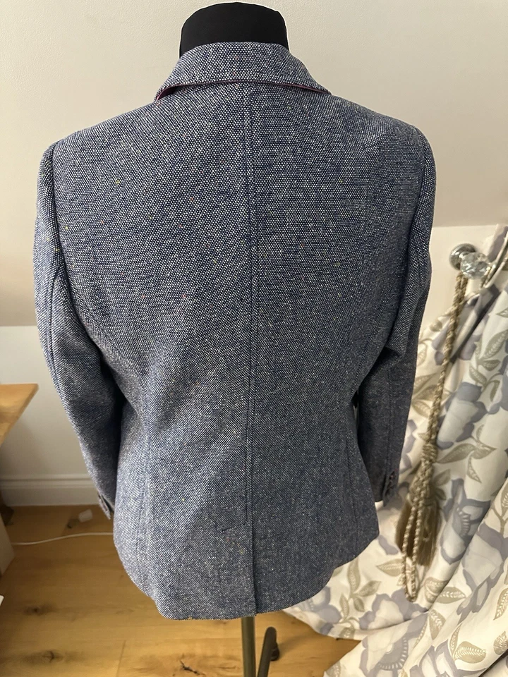 JOULES BLAZER JACKET 45% WOOL UK14 ‘BRONTE’ BLUE TWEED, FULLY LINED New+Tags - Image 4 of 4