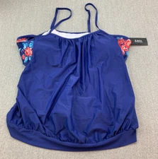 DACI Bikini Tankini Blouse Swimsuit Top Womens size 26W Blue Floral Print Comfy