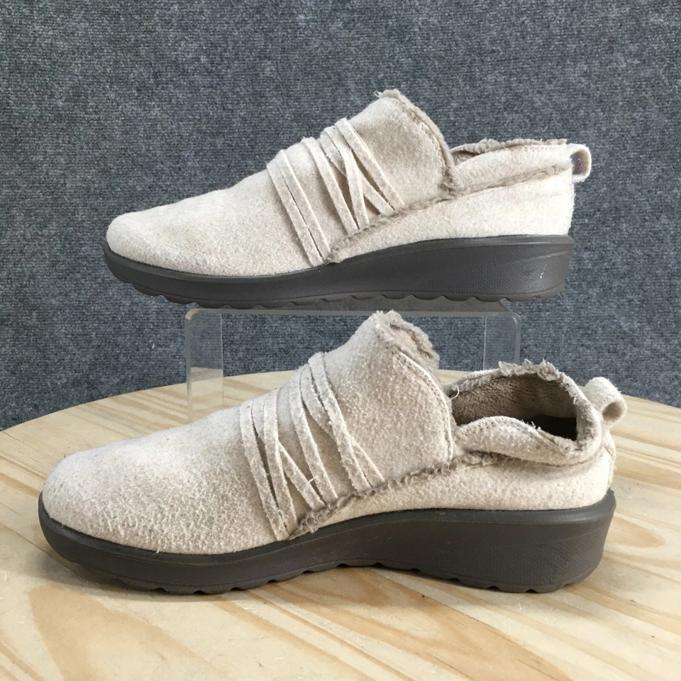 Bzees 鞋女式 10 M 滑翔休闲舒适懒人鞋楔形乐福鞋灰色面料 — 第 2/4 张图片