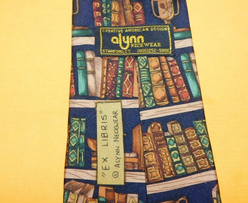 ALYNN NECKWEAR MADE IN U.S.A. BLACK/BROWN/YELLOW BOOKS MOTIF TIE - DESIGNER TIES - Image 3 of 3