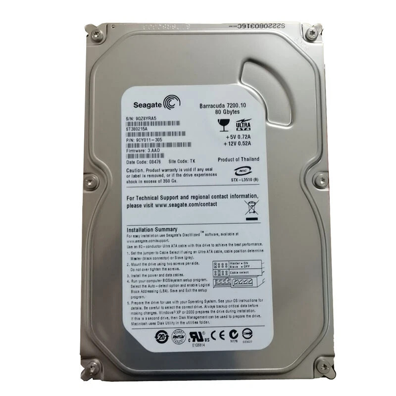 Seagate PATA/IDE/EIDE Internal 7200 RPM Rotation Speed 80 GB