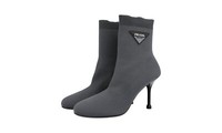 Luxus Prada Signature Stiefelette Schuhe 1T978I Grau Stoff Neu 40,5 41 Uk 7.5