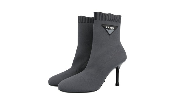 Luxus Prada Signature Stiefelette Schuhe 1T978I Grau Stoff Neu 40,5 41 Uk 7.5-image