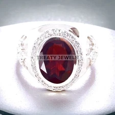 Garnet Oval Cut Gemstone With 925 Sterling Silver Ring For Men's #A341