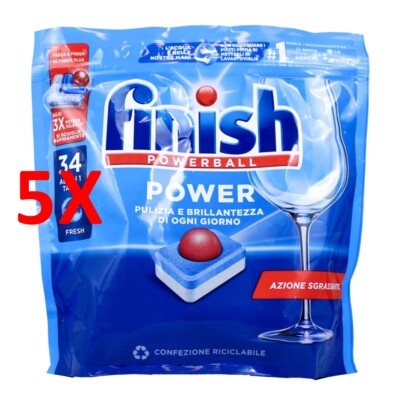 5 X Finish Dishwasher Pads Power Allin1 34 Tabs Regular