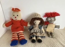 Lot Of 3 Vintage Dolls Fabric Damn It Doll Philip Stahl Cloth Doll Yarn Floppy