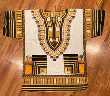 African Dishaki UNISEX White  Orange Size XL
