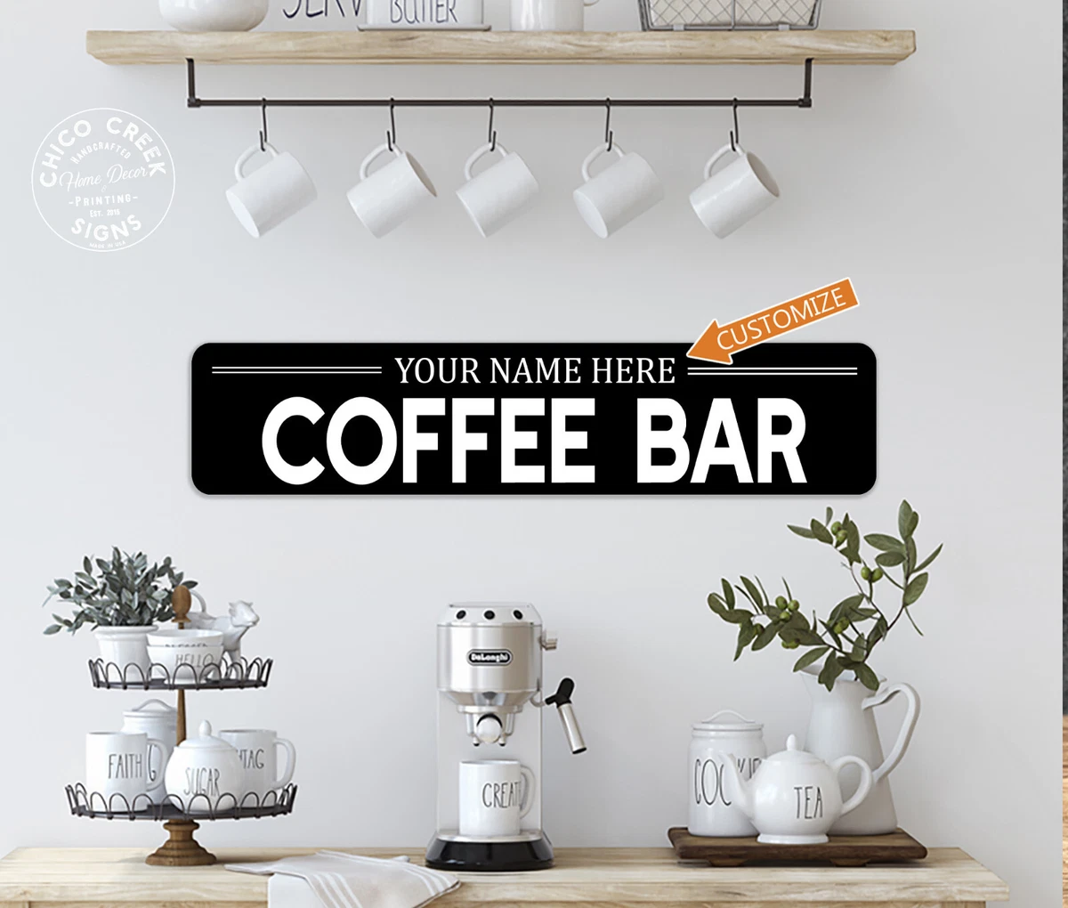 Personalized Coffee Bar Sign Kitchen Decor Cafe Barista Shop Corner  104182002079