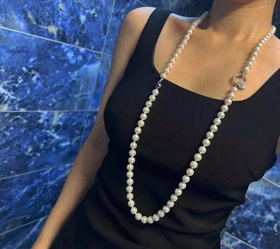 gorgeous two strands 9-10mm south sea white pearl necklace 18