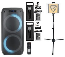 Rockville ROCK PARTY Dual 8" Karaoke Machine System w/LED's 2 Mics Tablet Stand
