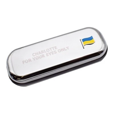Ukraine Wave Flag & Engraved With Message Chromed Glasses Case Box