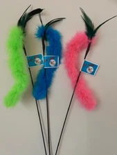 GO CAT TAIL STICK TOY FLUFFY BOA INTERACTIVE TEASER ASSORTED COLORS 3 PACK