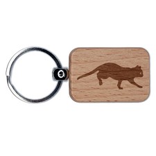 Cat on the Move Running Engraved Wood Rectangle Keychain Tag Charm