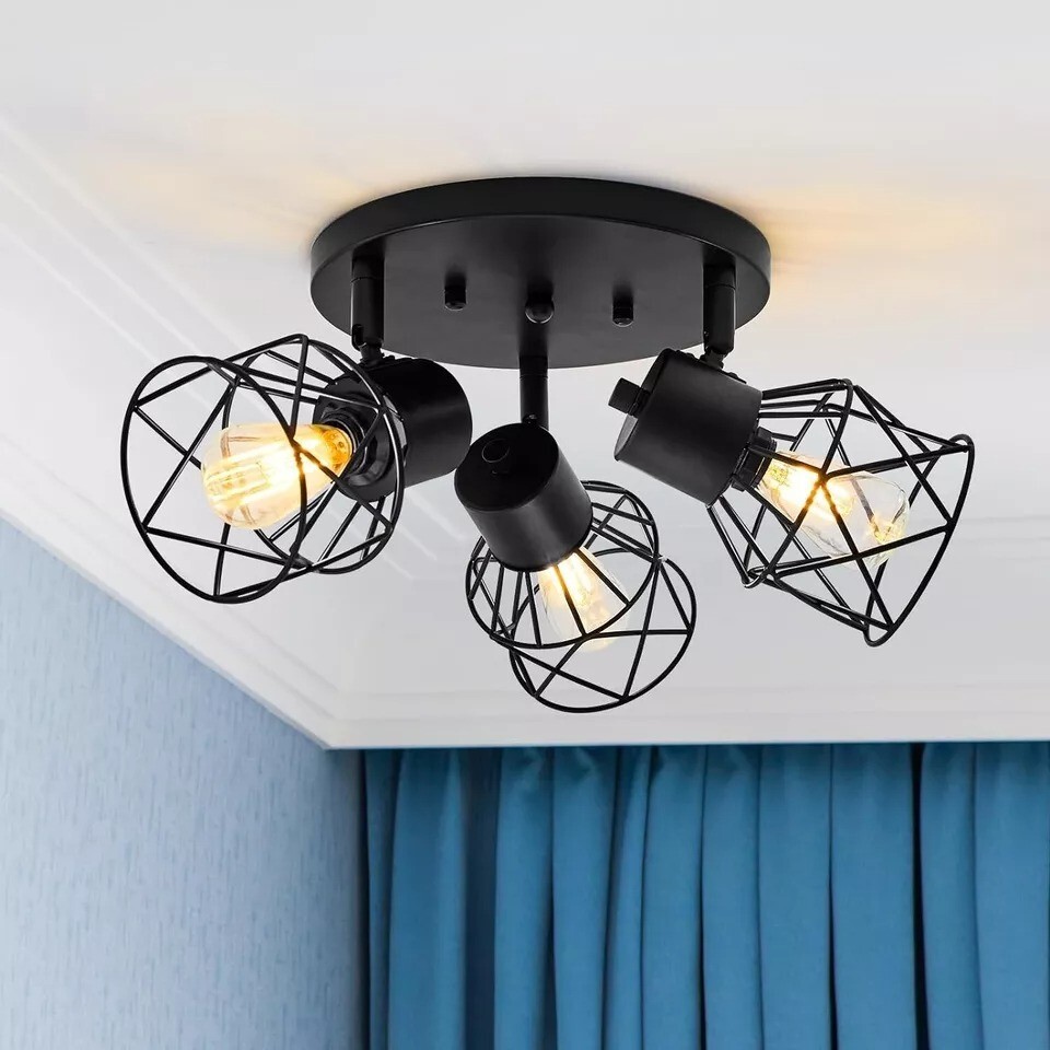 Plafoniera Vintage 3 Faretti LED Neri | Illuminazione Interni Orientabile