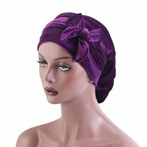 African Velvet Hat Women Solid Color Bonnet Turban Cap Muslim Long Tail Headwear - Bild 3 von 19