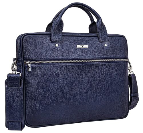 Navy Blue Leather Laptop Messenger Shoulder Office Hand Bag for Men - Picture 1 of 7