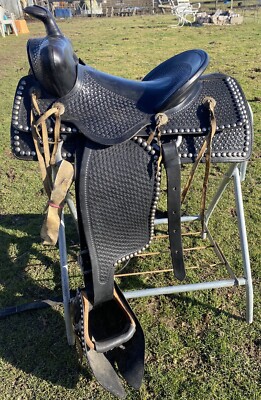 Vintage/Antique 14'' Simco Western parade saddle w/silver studs, tapaderos
