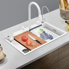 Kitchen Sink Rectangular Countertop Sink Stainless Steel Sink w/ Pull-out Faucet