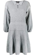 Chanel Ruched Knit Dress Light Grey Womens FR 38