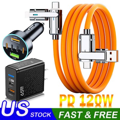 4-In-1 120W Super Fast Charging Cable Charger Data Cord Usb-C For iPhone Samsung