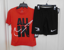 NWT 2pc Nike 3 Brand Red Shirt  Black Print Shorts Set sz 4