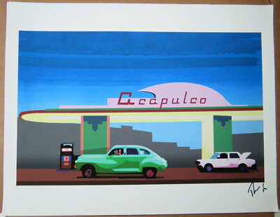 Thomas Hussung signed limited edition print - Acapulco Gas Station in Havana