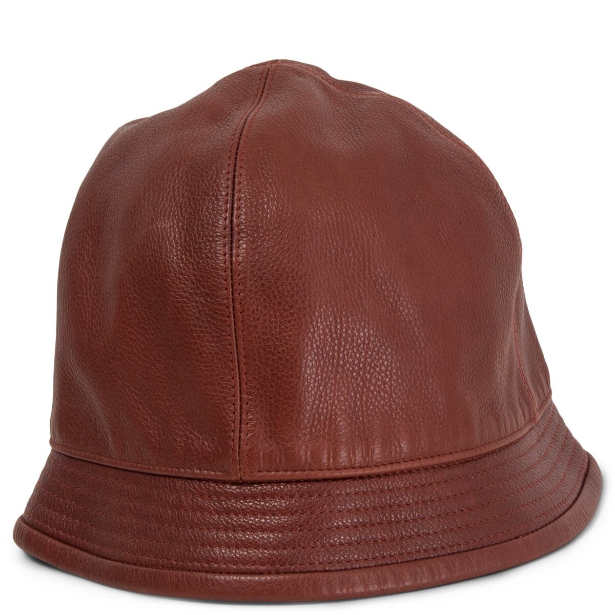 65454 auth HERMES chestnut brown grained leather BUCKET Hat 57 | eBay