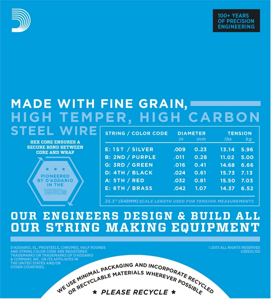 10套EXL120 D'Addario电吉他弦9-42超轻EXL120-10p — 第 2/4 张图片
