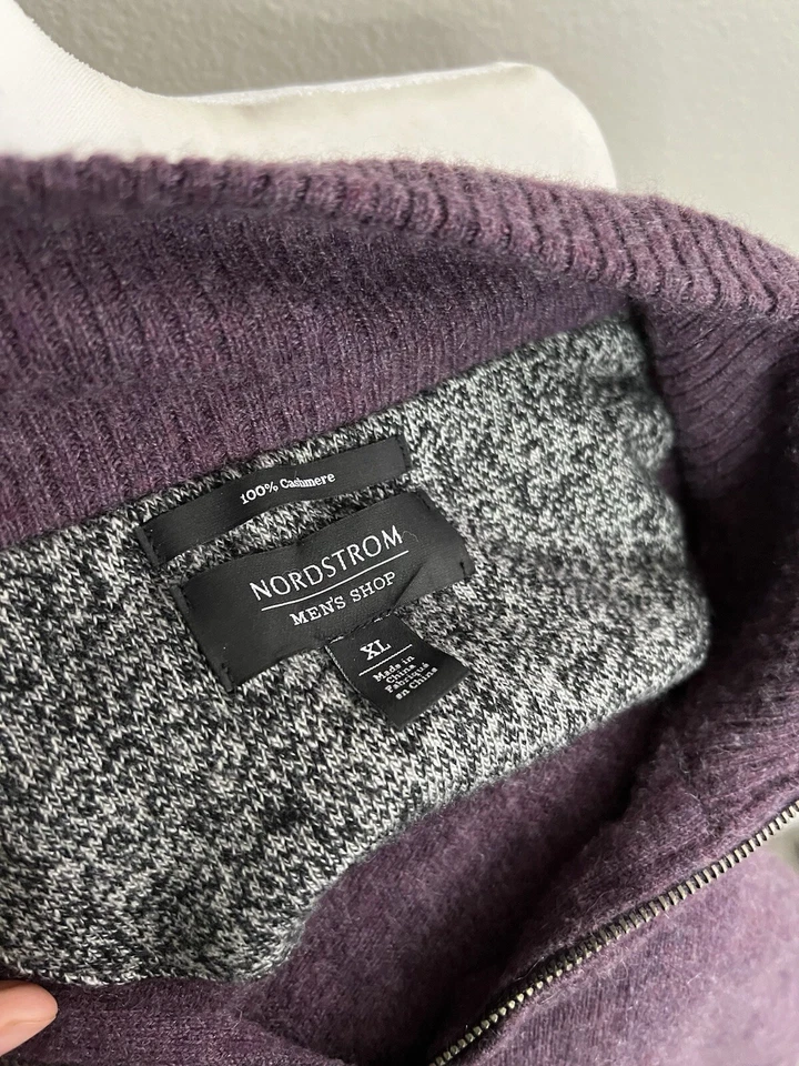 Men’s Cashmere Half Zip Henley 100% Cashmere Size XLarge Purple Extra Soft  - Image 4 of 4
