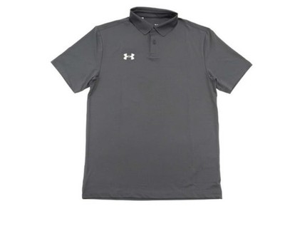 Under Armour Tech Polo Shirt Gray Loose Fit Size L Striped 100% Polyester