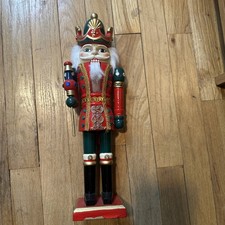 Wooden Nutcracker King Red/Green/Gold with Crown and Scepter 15" tall