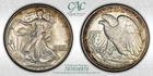 1942 CACG MS64 Walking Liberty Half Dollar 50c, Wonderful End of Roll Toned, CAC