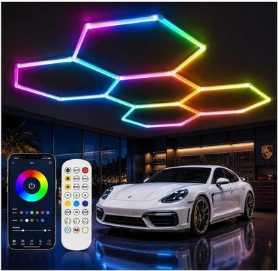 25-Pack RGB Hexagon LED Garage Light Kit with Remote Control