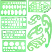 SIQUK 9 Pieces Drawings Templates French Curve Geometric Measuring Rulers