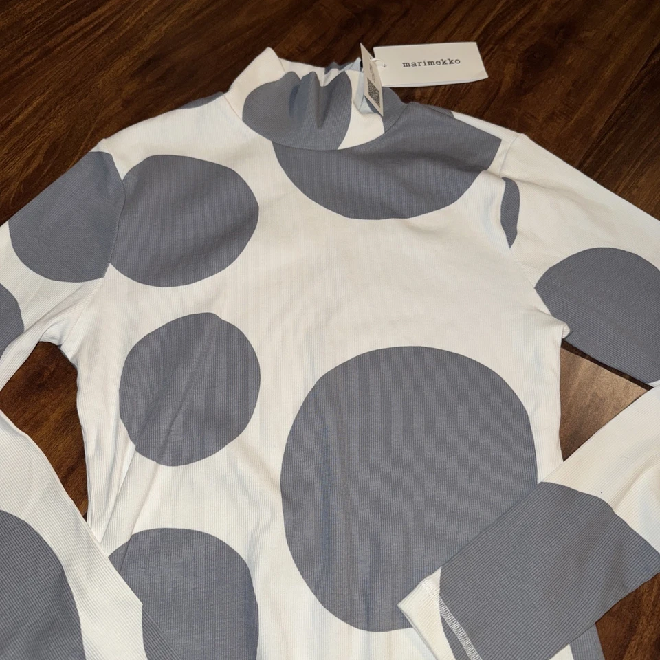NEW Marimekko Lumia Klaava Cotton Rib Turtleneck Polka Dot Long Sleeve Sz M - Image 2 of 4