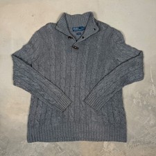 vintage 90s Polo Ralph Lauren 100 Silk Cable Knit Toggle Sweater Grey Large