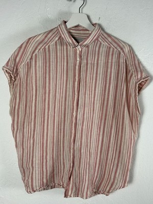 Outerknown Womens Red White Striped Organic Cotton-Linen Button-Up Shirt Medium