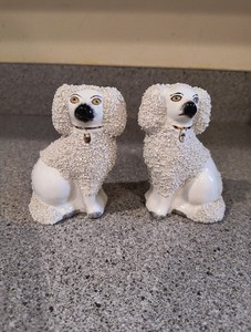 Staffordshire Pair Of 2 Poodle Dogs With Confetti Coat 4.5” Stamped