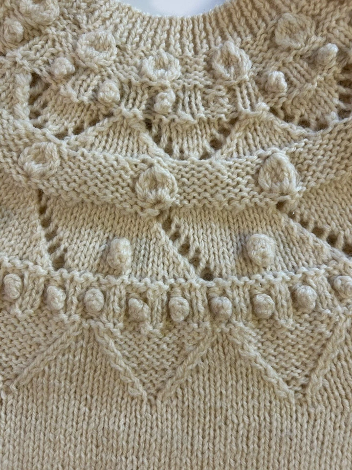 Vintage JG Hook Hand Knit Wool Bobble Yoke Sweater M Cream Popcorn Cottagecore - Image 3 of 4