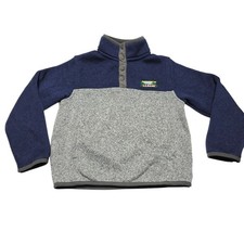 LL BEAN Youth Toddler Sweater Fleece Pullover Snap Button Grey Blue Small 4