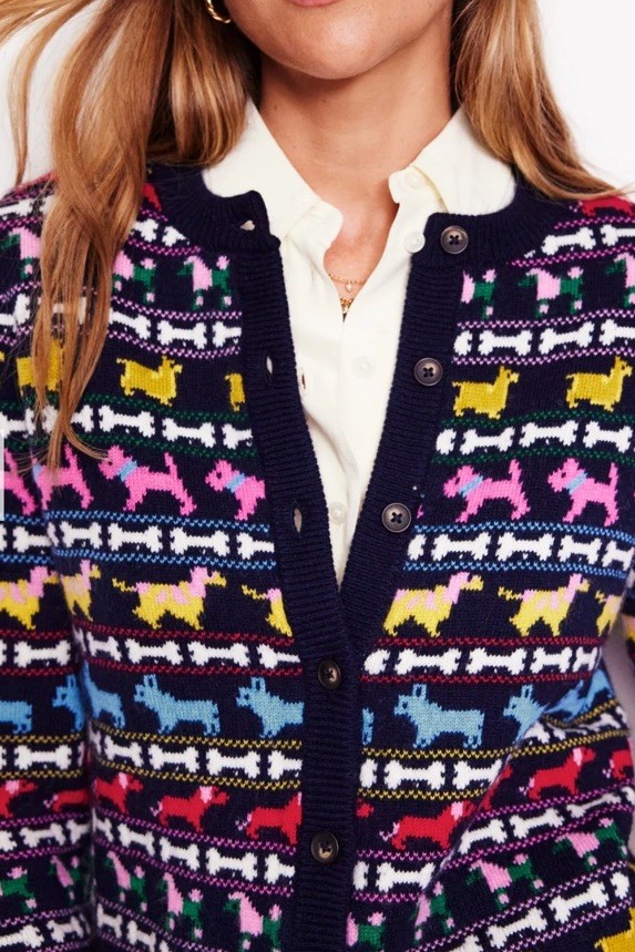 91 Boden Edie Fair Isle Dog Cardigan Sweater Navy Pups S NWT image 2