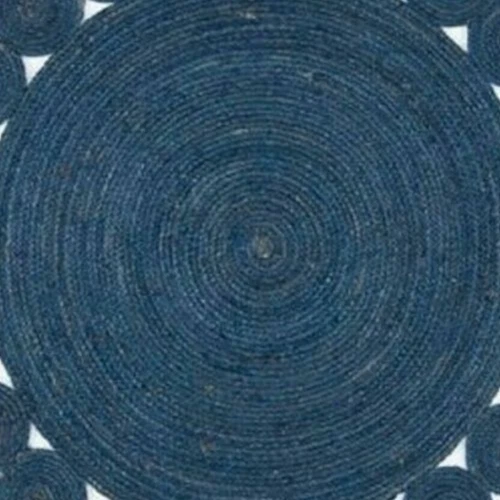 Blue Jute Braided Round Rug Handwoven Natural Area Carpet Boho Coastal Decor Mat - Image 2 of 4