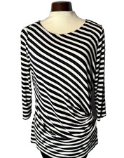 Amaryllis Stripe Top L UK 12β14 Black White Ruched 3/4 Stretch Jersey maternity