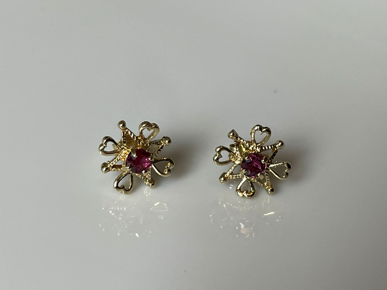 1979 Ruby Earrings 9ct Gold Stud Ruby Openwork Go… - image 14