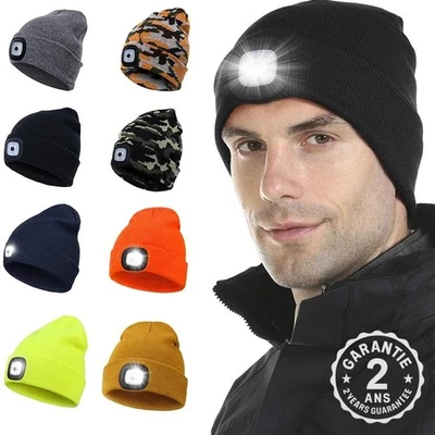 Bonnet Homme Femme Unisexe Lumière LED USB Automne Hiver Randonnée Pêche Camping - Photo 1/4