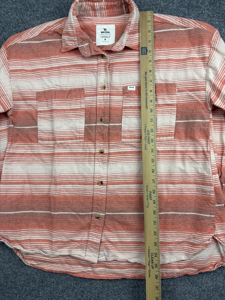 Rip Curl Shirt Mens Small Red White Stripe Button Front Cotton Casual 01YWSH - Image 3 of 4
